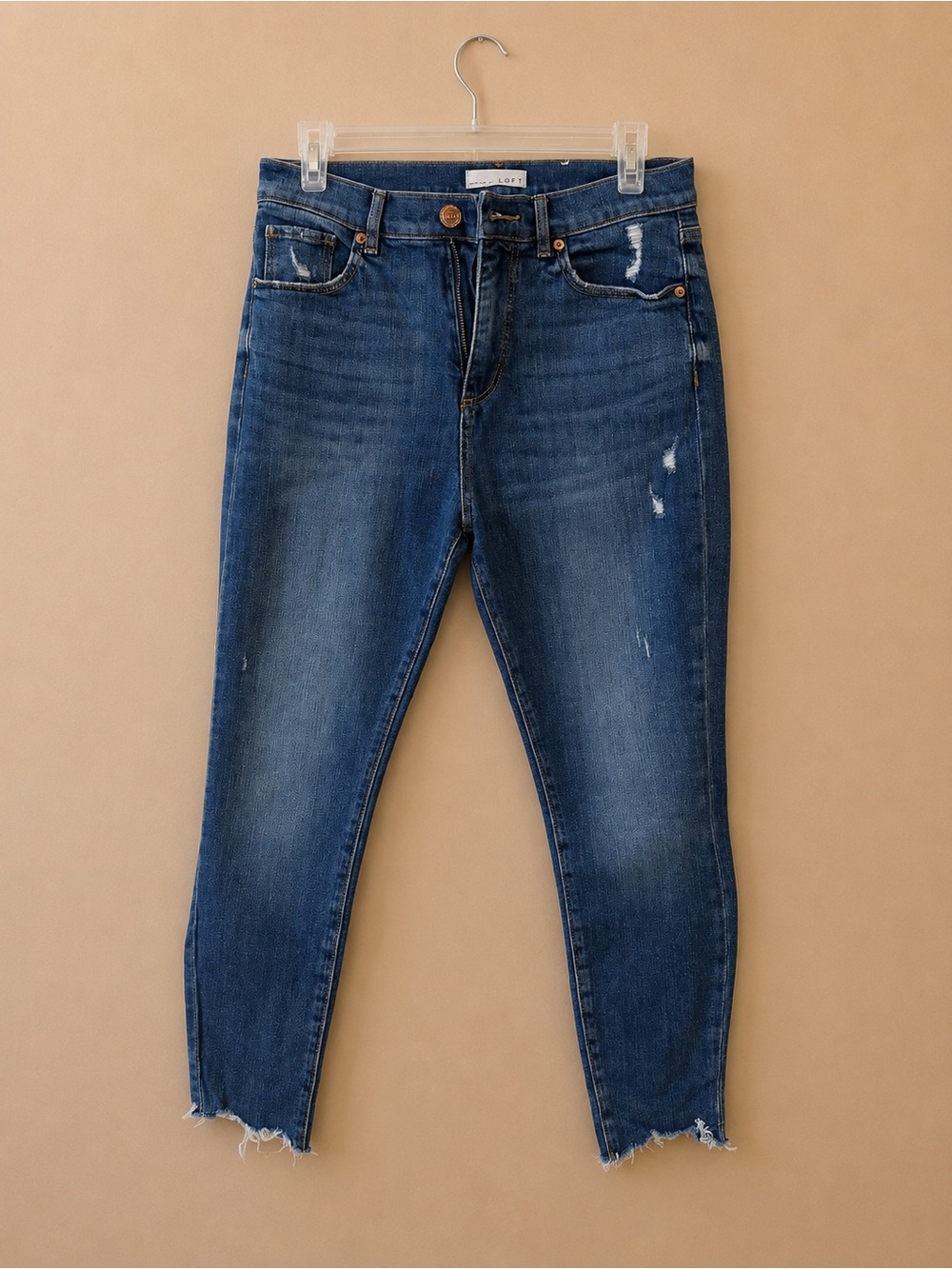LOFT Dark Blue Skinny Jeans with Frayed Hem